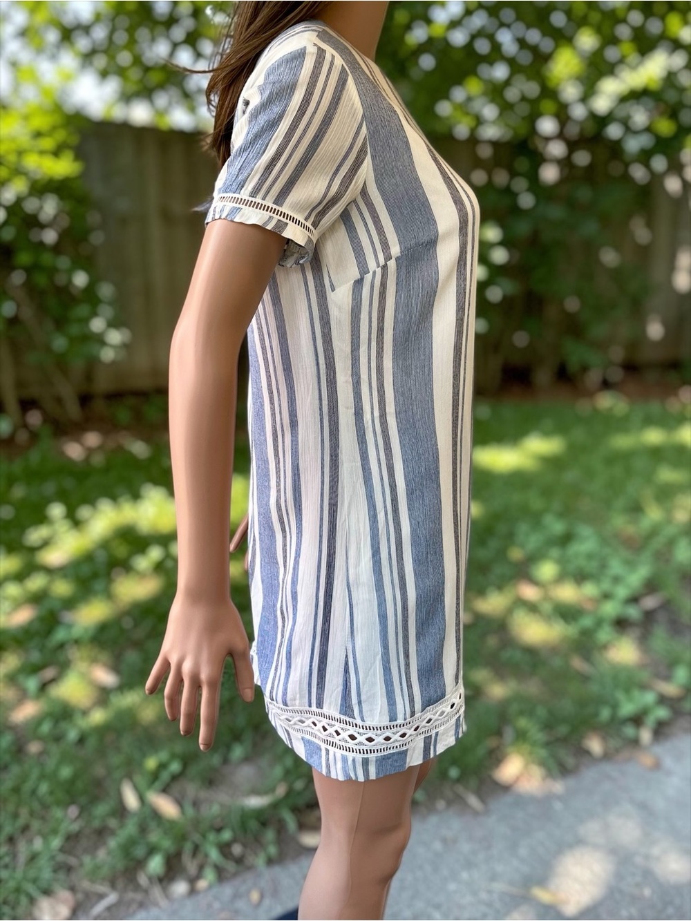 Lulus Blue & White Striped Shift Mini Dress XS Lined Rayon Coastal Boho - Picture 4 of 7